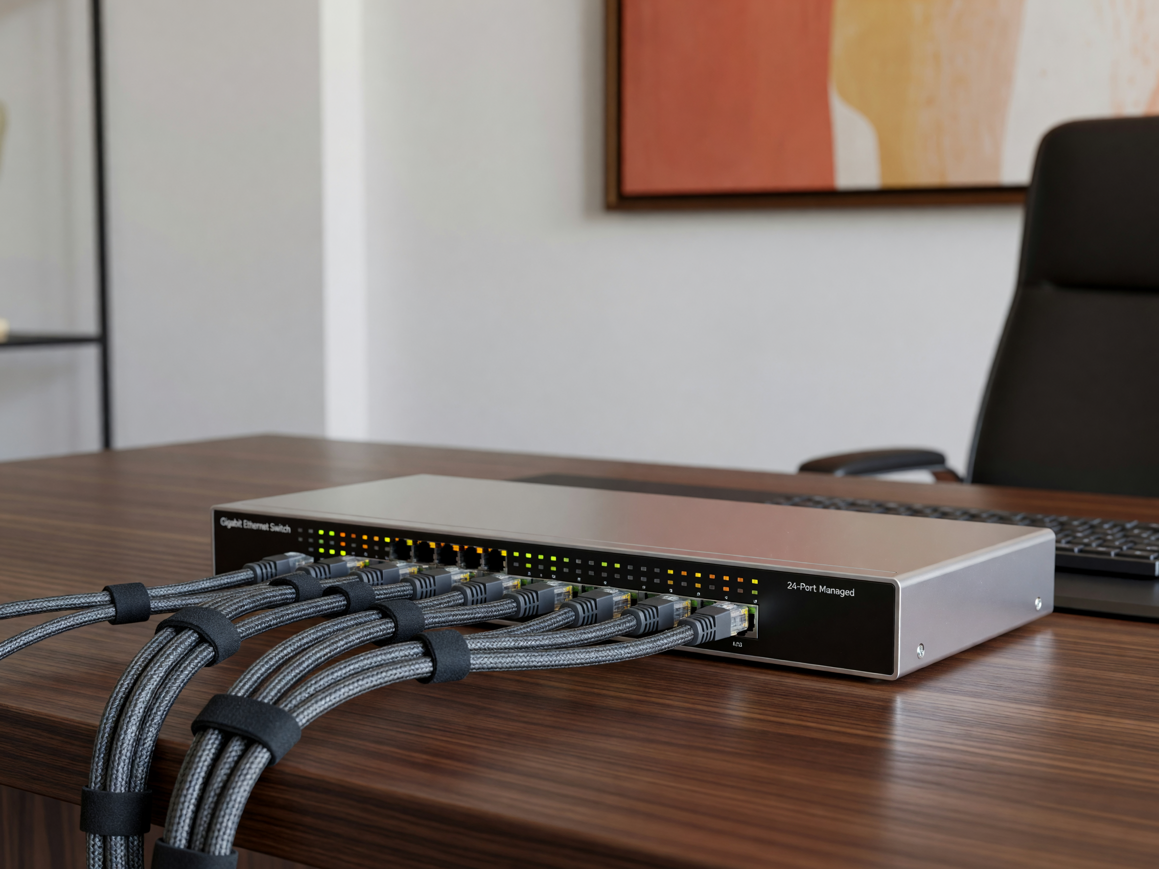 Switch Gigabit Ethernet montado en rack de datos